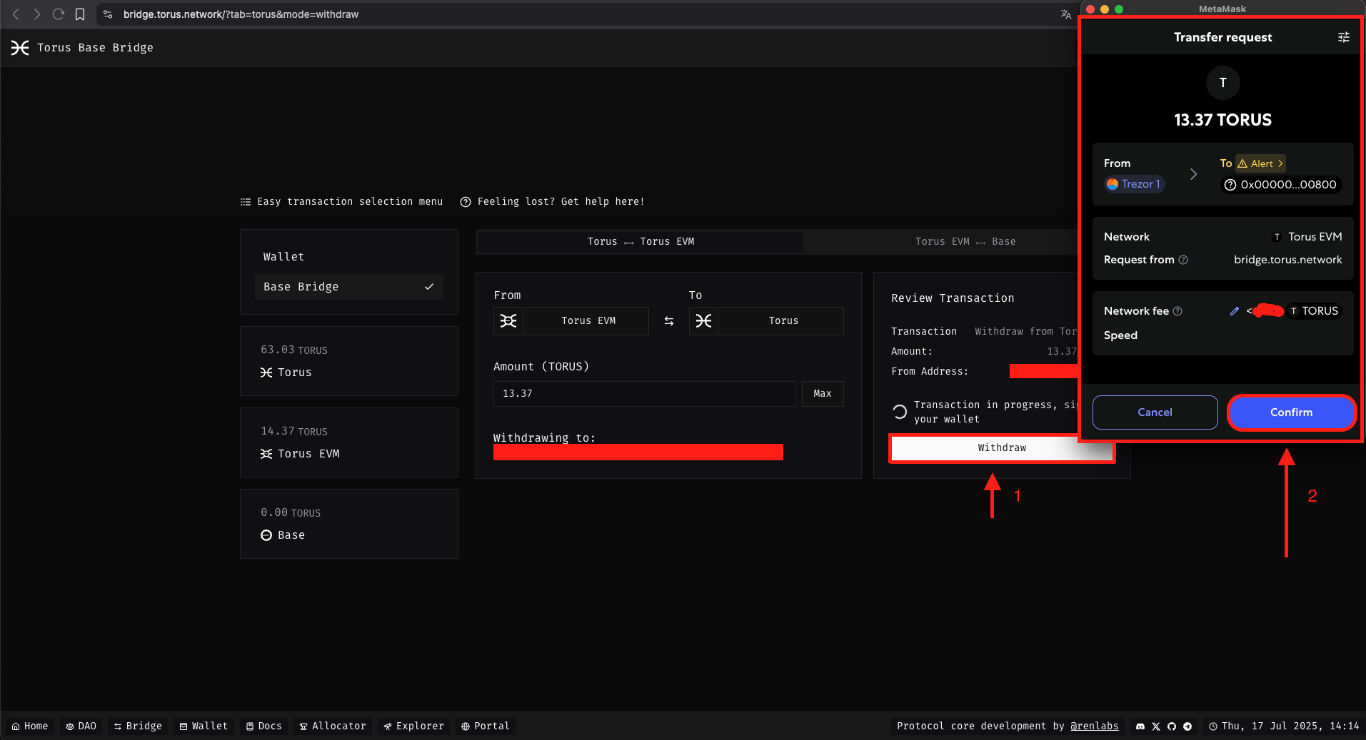 Confirm the transaction in MetaMask
