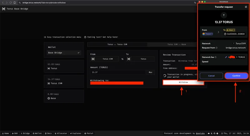 Confirm the transaction in MetaMask