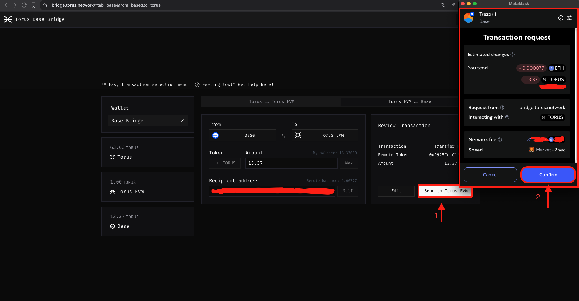 Confirm the transaction in MetaMask