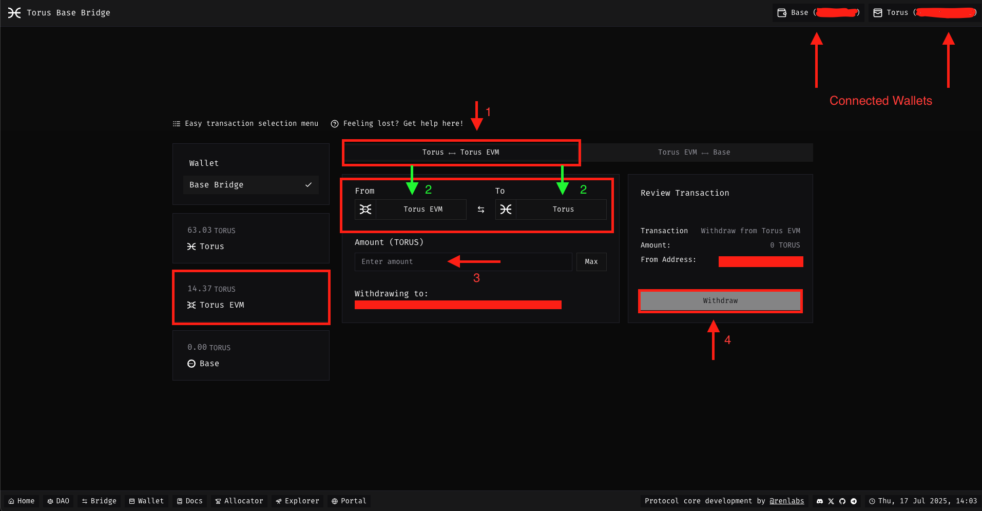 Convert Torus EVM to Native TORUS
