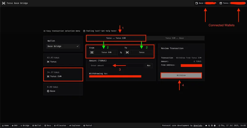 Convert Torus EVM to Native TORUS