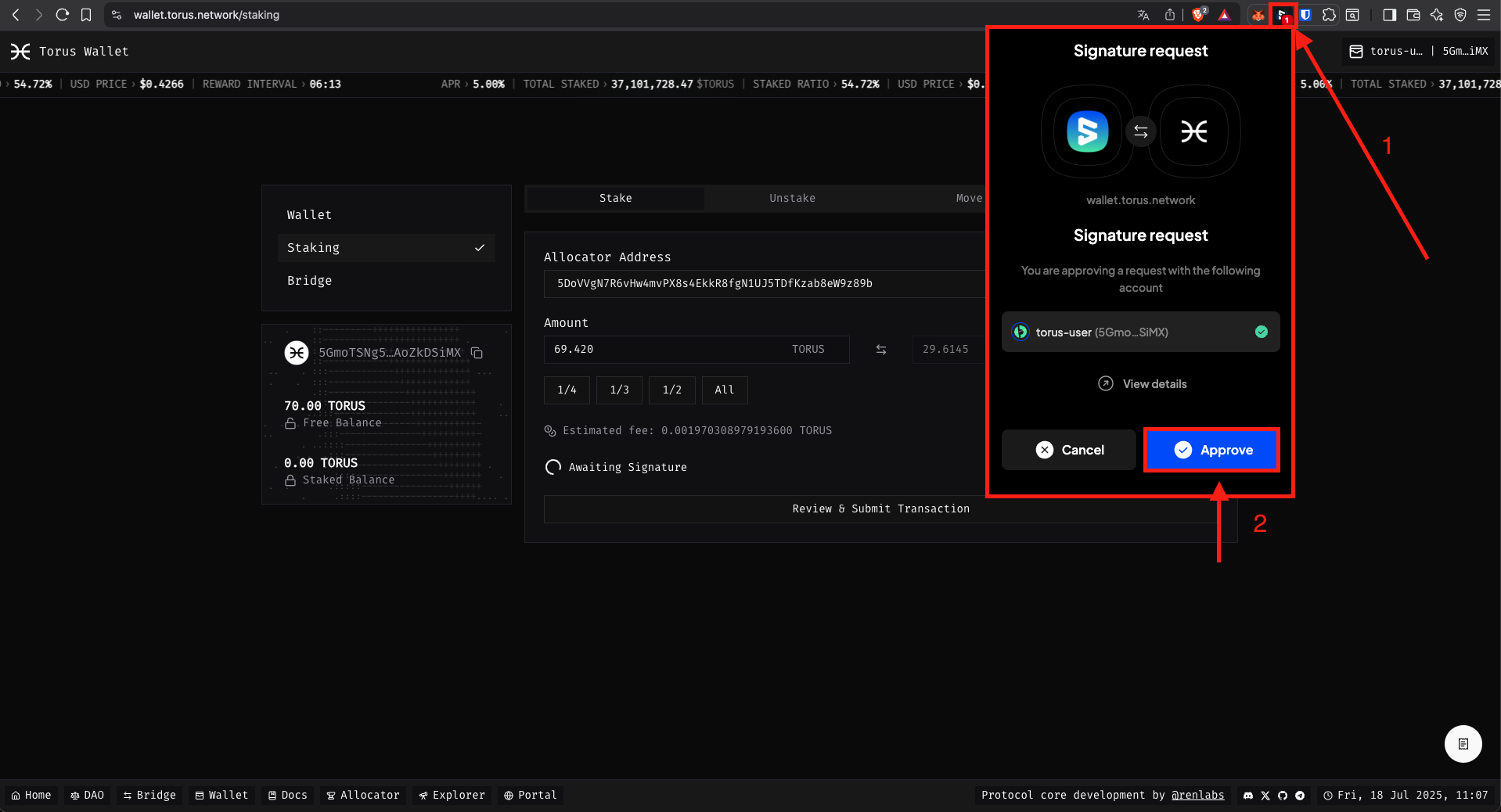 SubWallet sign transaction